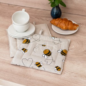 Printed half linen tray for hot pot "Bees"